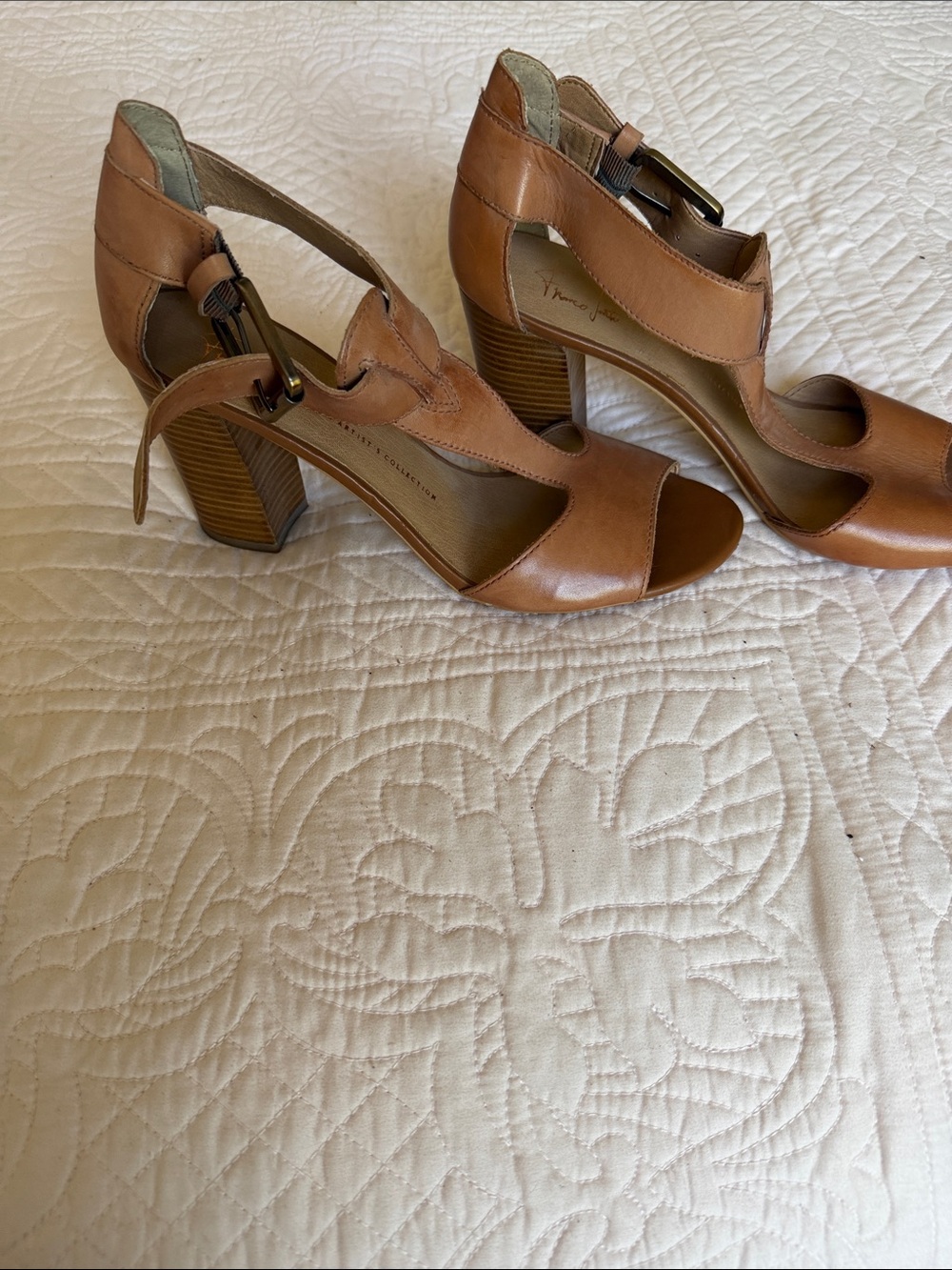 Franco Sarto Tan Leather Block Heel Sandals